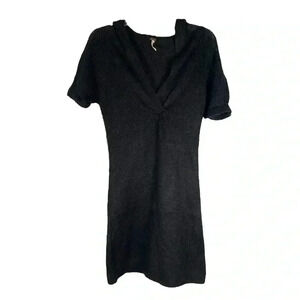 Boutique Proof Black V-Neck Knit Lightweight Hooded Coverup Dress